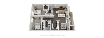 The Elm 2 bedroom 2 bathroom Floor Plan with 960 Square Feet