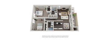 The Fir 2 bedroom 2 bathroom Floor Plan with 864 Square Feet