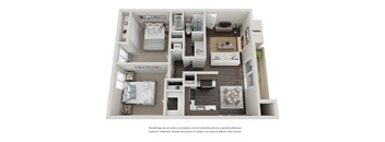 The Maple 2 bedroom 1.5 bathroom Floor Plan with 864 Square Feet