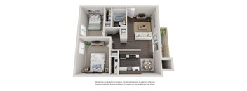 The Sycamore 2 bedroom 1 bathroom Floor Plan with 768 Square Feet