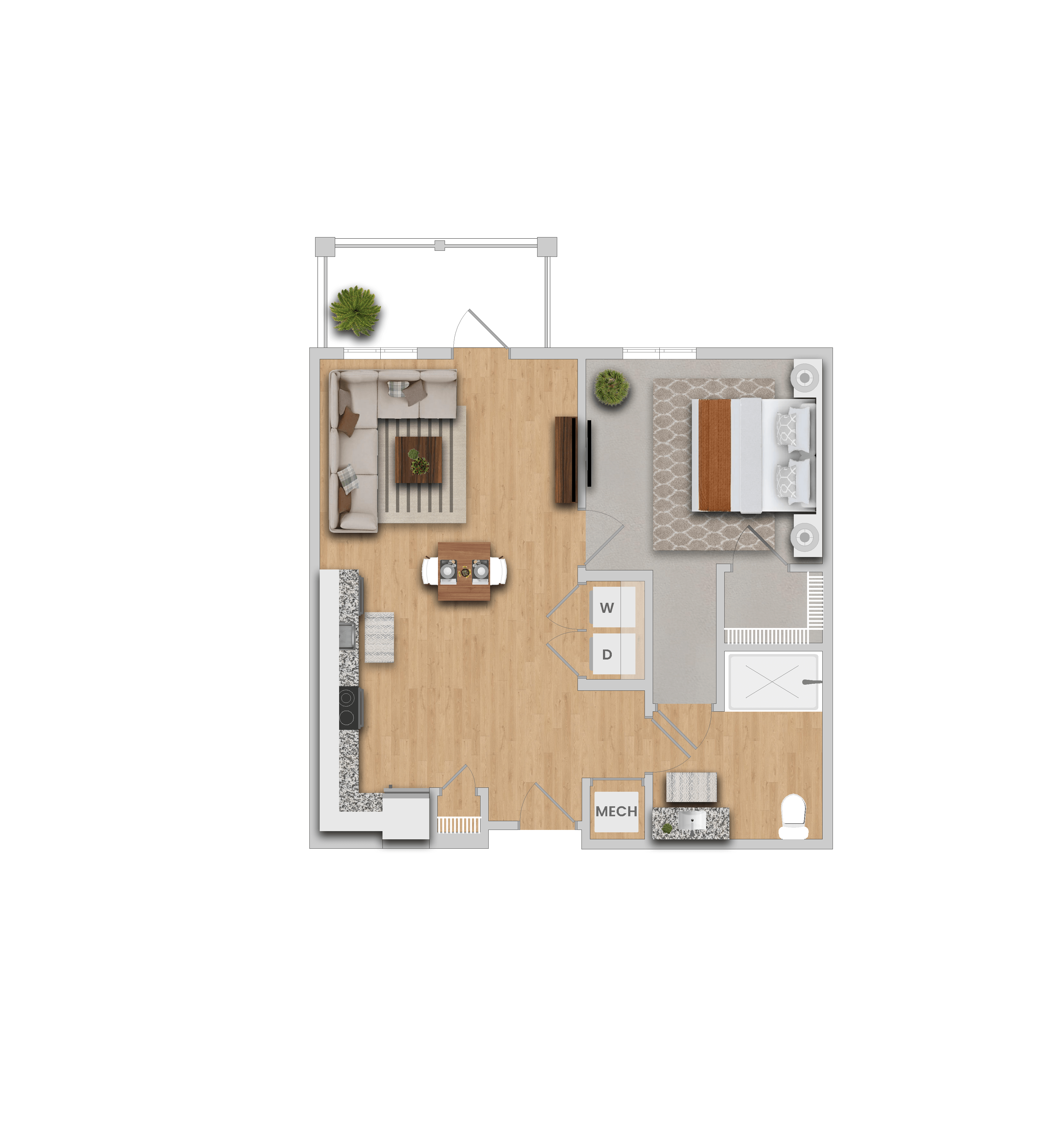 a typical floor plan of a 1 bedroom apartment