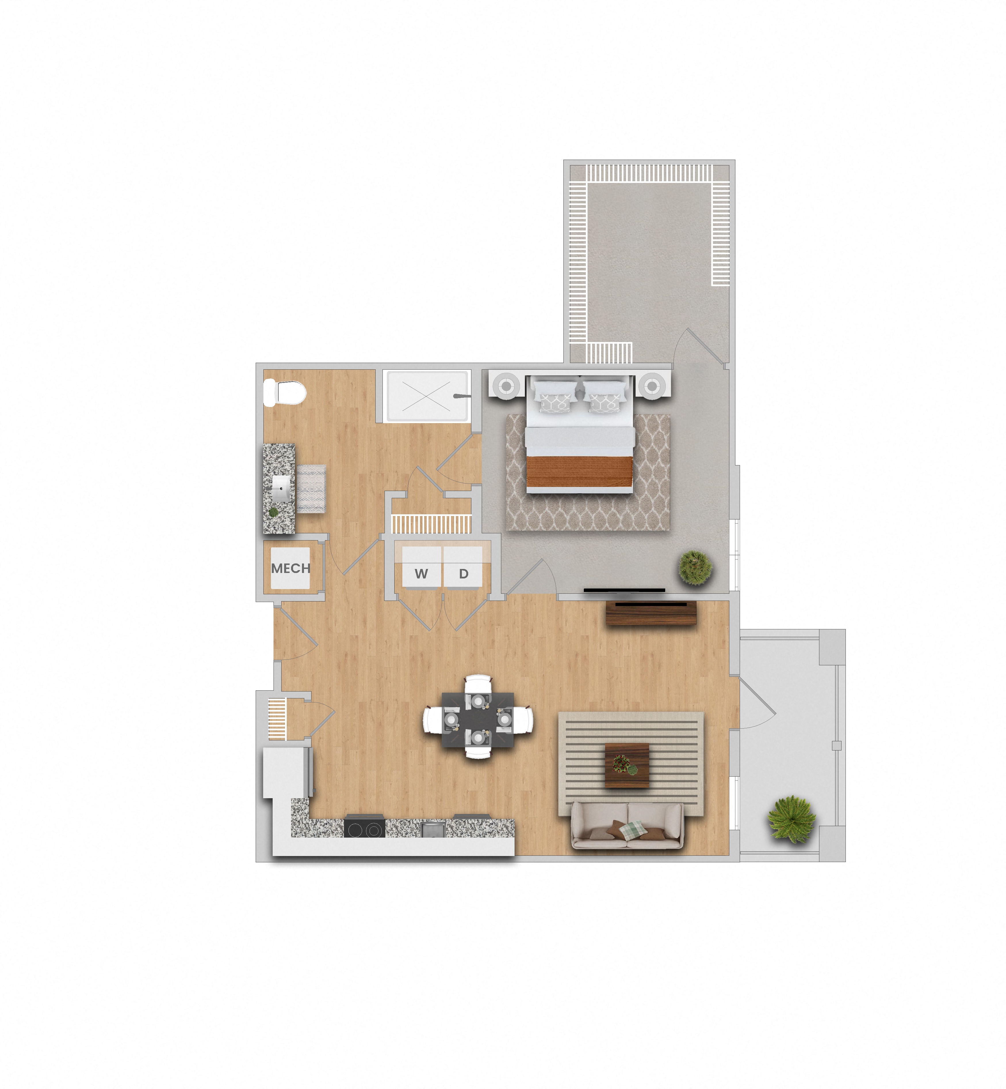 a floor plan of a house with a bedroom and a living room