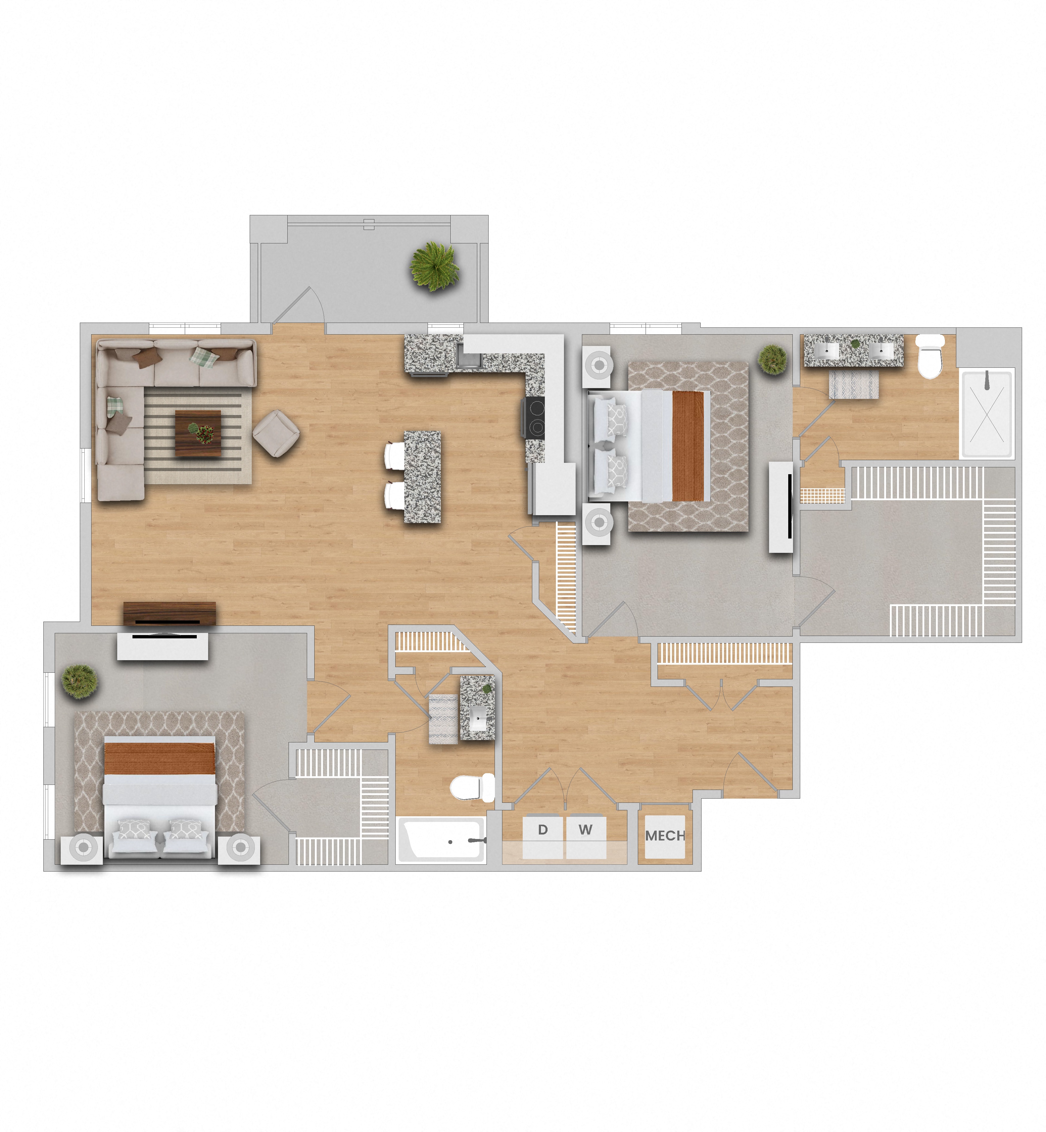 a floor plan of a house with furniture and a fireplace