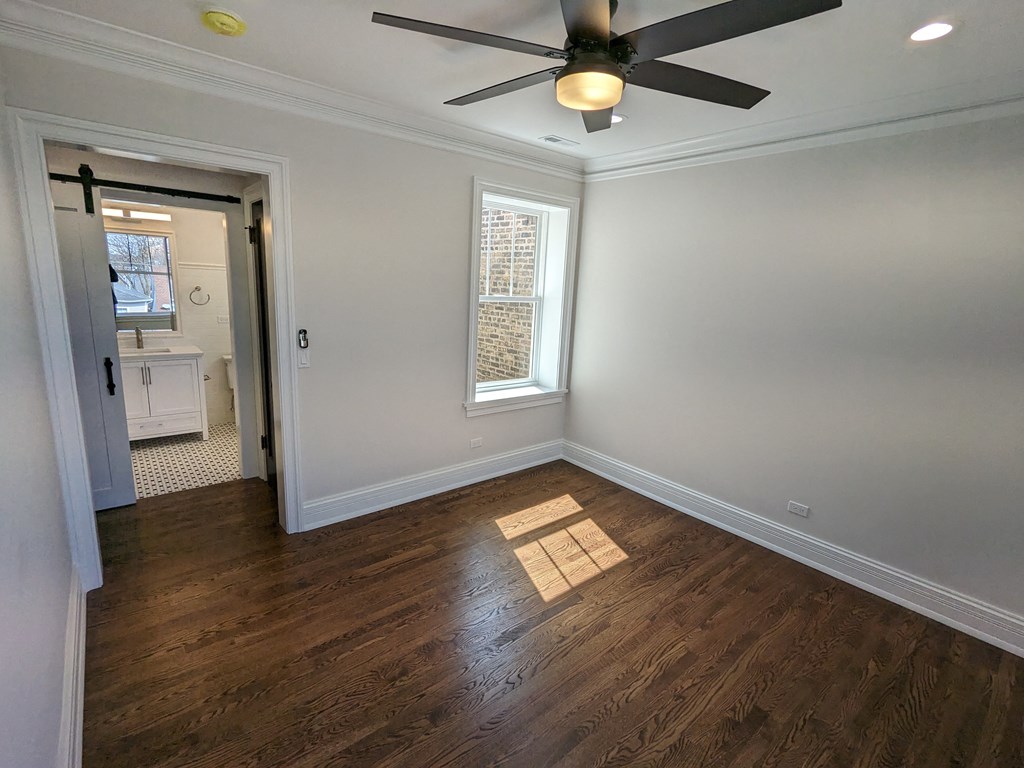 Bedroom, Hardwood Floors, Ceiling Fans