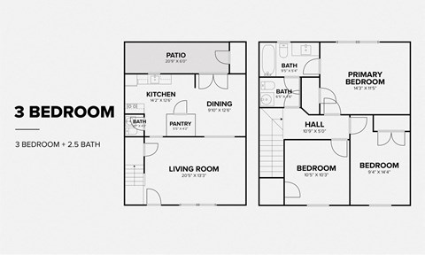 a floor plan of a house with three bedrooms and a living room