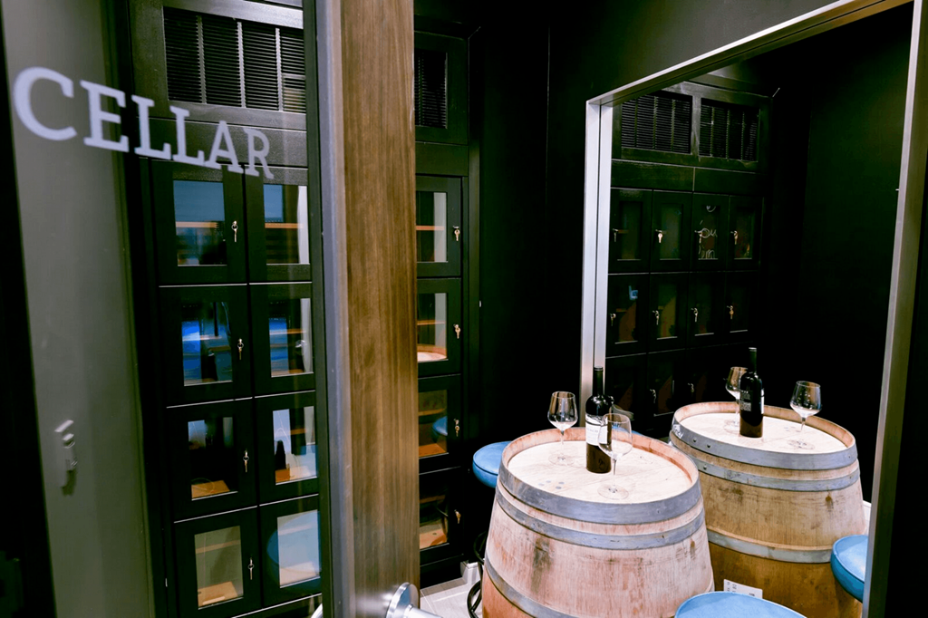 a view of the cellar door and wine barrels inside Main Street Lofts Cupertino