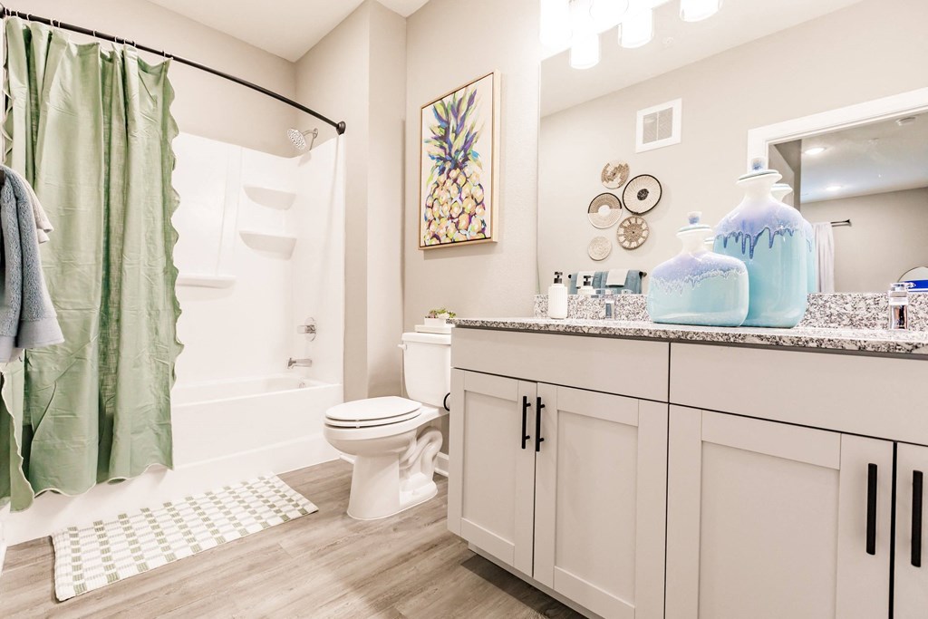 a bathroom with a shower and a toilet and a sink