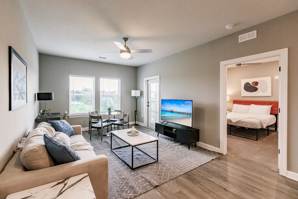 a living room with a couch and a coffee table