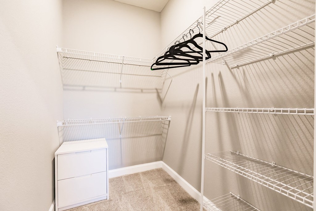 a spacious closet with shelves