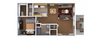 1 bedroom floor plan at Canterbury House apartments in Warsaw, IN