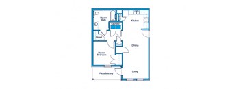 A floor plan of a house with a master bedroom, a dining area, a kitchen, a laundry room, and a master bath.
