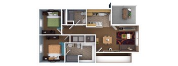 2 bedroom floor plan at Canterbury House apartments in Warsaw, IN