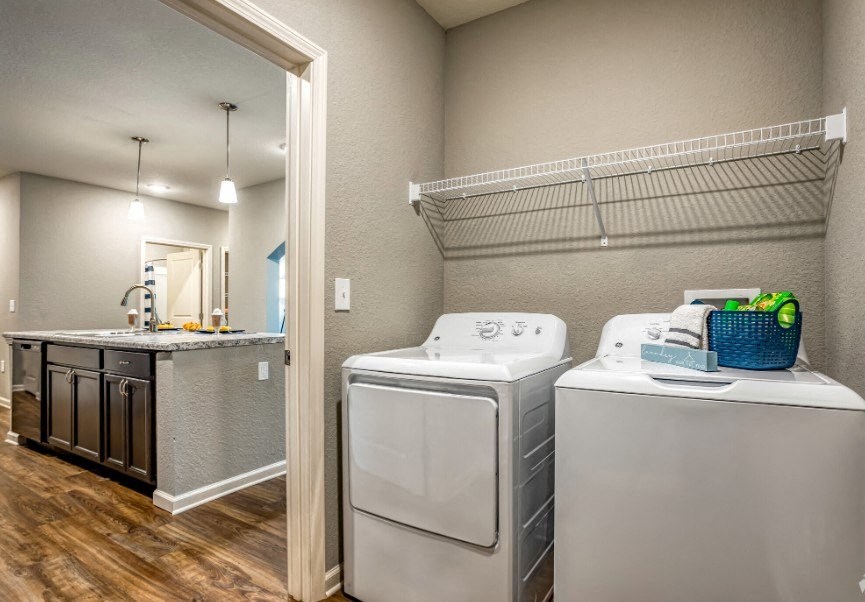 Washer and dryer in a closet at the Flats at Sundown