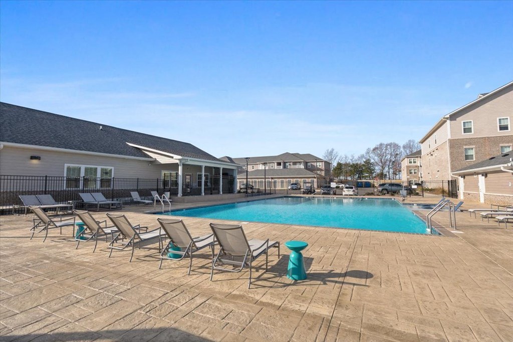 the swimming pool at Aurora apartments in Madison, AL