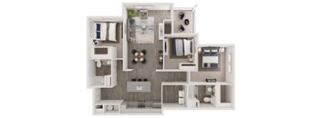 a 2 bedroom floor plan with a bathroom and a living room