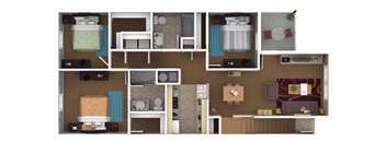 3 bedroom floor plan at Canterbury House apartments in Warsaw, IN