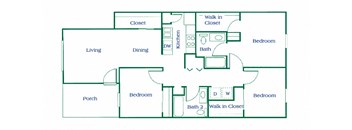 3 bedroom floor plan at Embarq Apartments