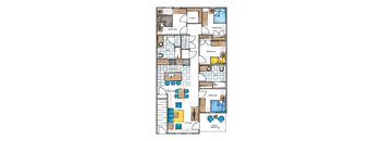 A floor plan of a house with labeled rooms such as Bedroom, Bath, Kitchen, and Living room.