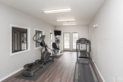 A spacious home gym with treadmills and elliptical machines.