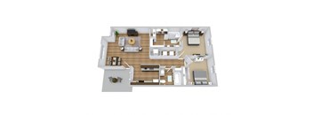 A floor plan of a house with a living room, kitchen, and dining area.
