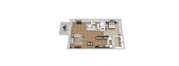 a 3d floor plan of a 1 bedroom apartment