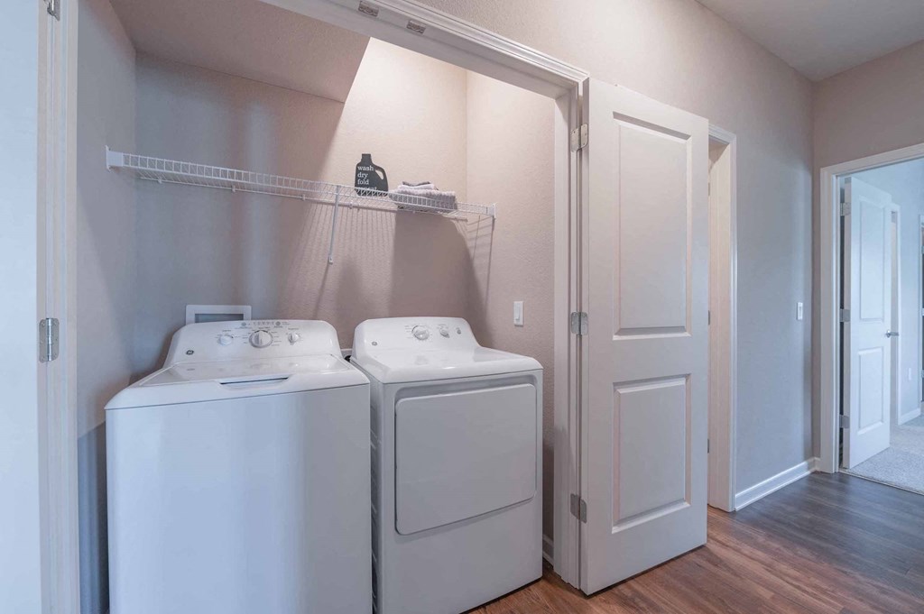 A washer and dryer in a small closet