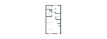 A floor plan of a house with a living room, kitchen, bath, laundry, and closet.