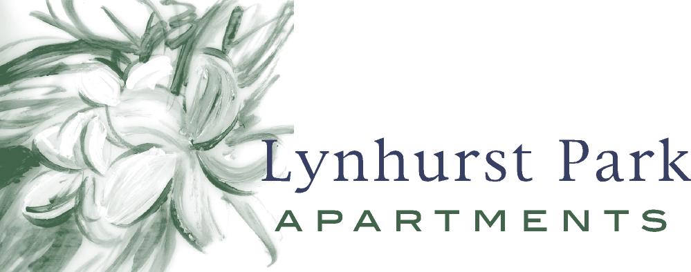 A white floral image with the words Lynhurst Park Apartments.