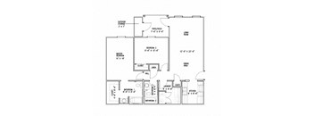 2 bedroom floor plan with master bedroom  at Canterbury House Newburgh Apartments in Newburgh, IN