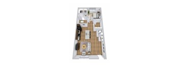 A top-down view of a well-organized apartment layout.