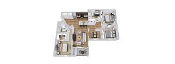 a 3d floor plan of a 3 bedroom apartment