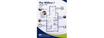 The Willow 1 bedroom floor plan