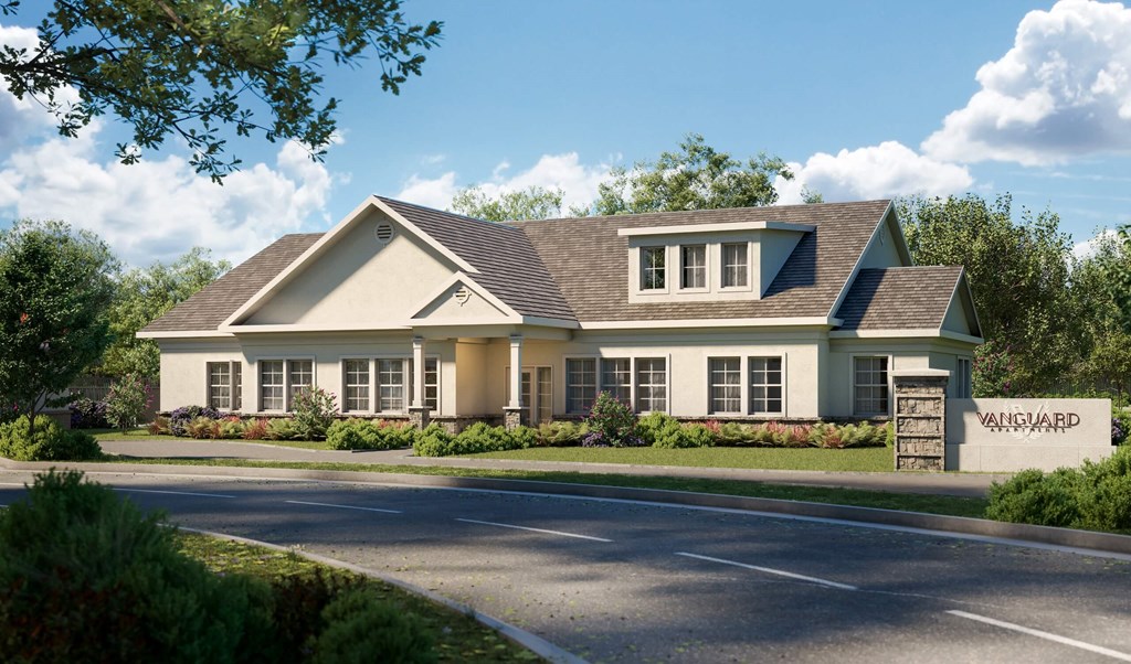 Rendering of the clubhouse exterior for Vanguard apartments in Newberry, FL