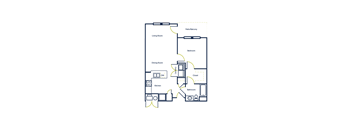 A floor plan of a house with a living room, dining room, kitchen, bedroom, bathroom, and closet.