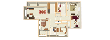 A floor plan of a 4 bedroom apartment