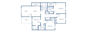 A blueprint of a house layout with labeled rooms.