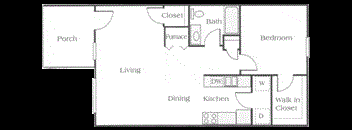 1 bedroom floor plan at Conner Court apartments in Connersville, IN