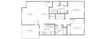 2 bedroom floor plan at Conner Court apartments in Connersville, IN