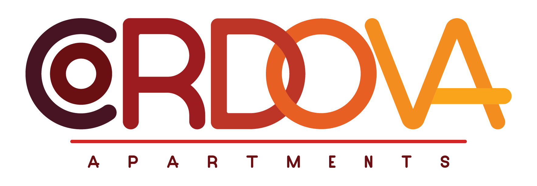 The image shows a logo for "CRDOVA Apartments" with stylized text in red, purple, and orange colors.