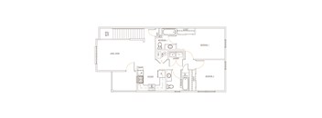 A floor plan of a house with two bedrooms and a living room.