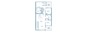 A floor plan of an apartment with a living room, dining room, kitchen, and bedrooms.