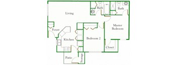 2 bedroom floor plan with master bedroom