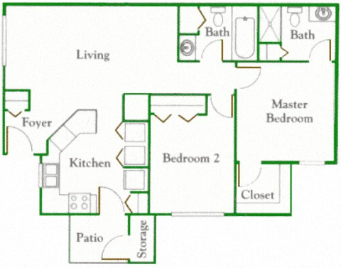 2 bedroom floor plan with master bedroom