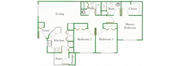 3 bedroom floor plan with master bedroom