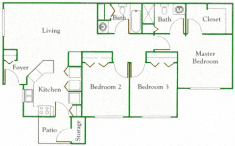3 bedroom floor plan with master bedroom
