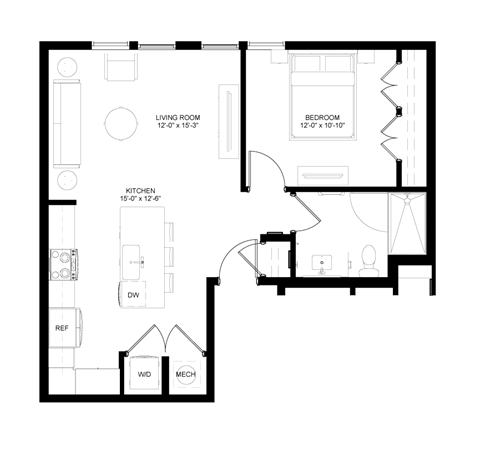 the floor plan of a bedroom small apartment