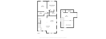 Floor plan for a home with a living room, bathroom, and kitchen.