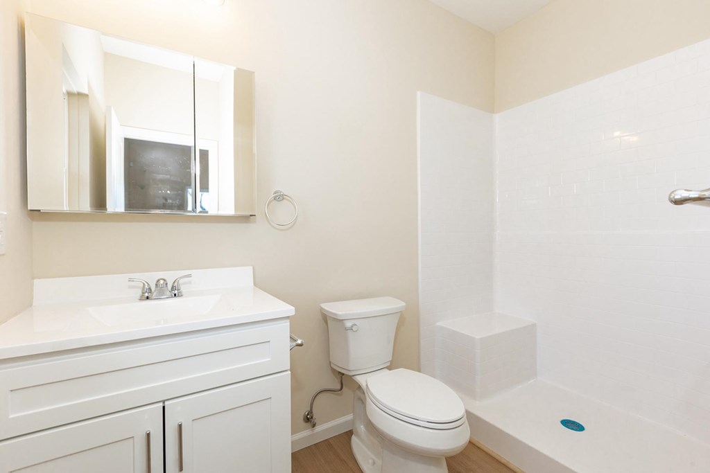 A white toilet sits next to a sink in a bathroom.
