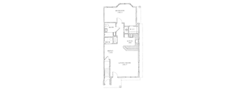 the floor plan for a small house includes a living room and a bedroom