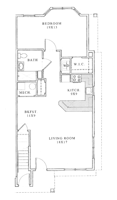 the floor plan for a small house includes a living room and a bedroom
